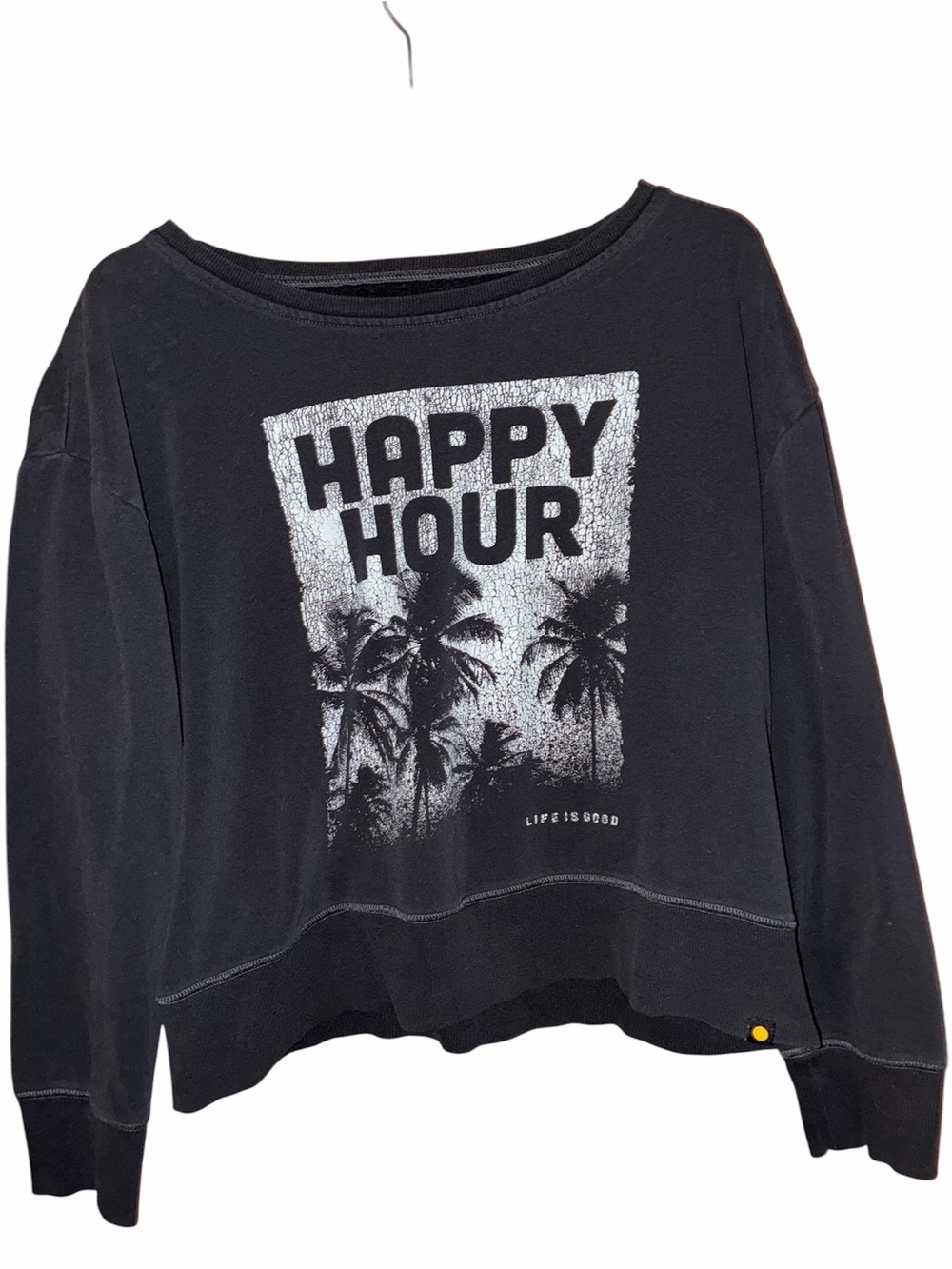 LIFE IS GOOD SZ LG Black Off-the-Shoulder 'Happy Hour' Graphic Sweater